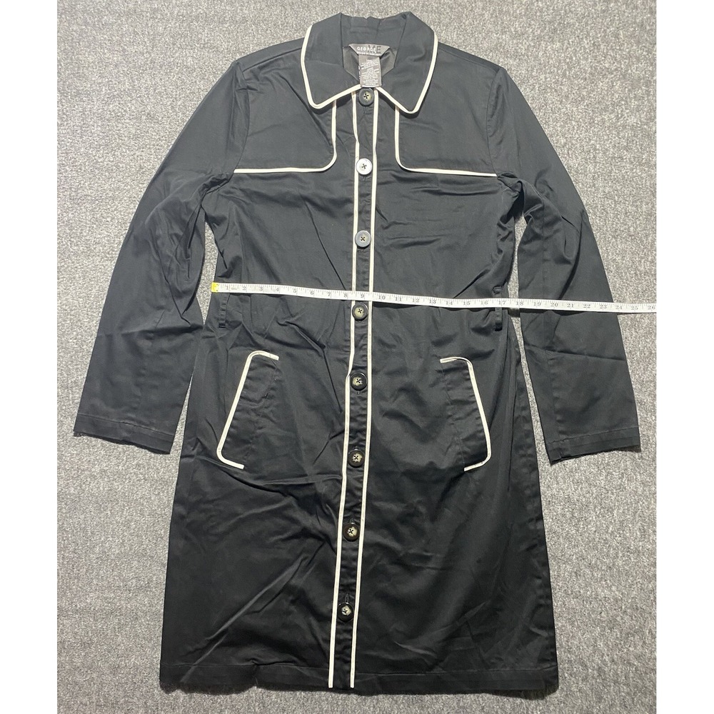 Vintage Black Trench Coat George ME By Mark Eisen Size S-4/6 - Picture 4 of 7